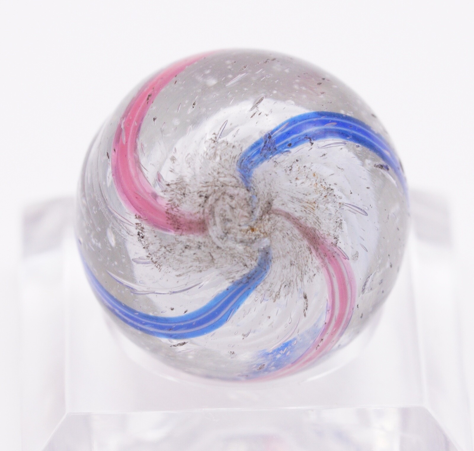 Vintage German Latticinio Marble Blue Pink White 16mm .63″ Estate