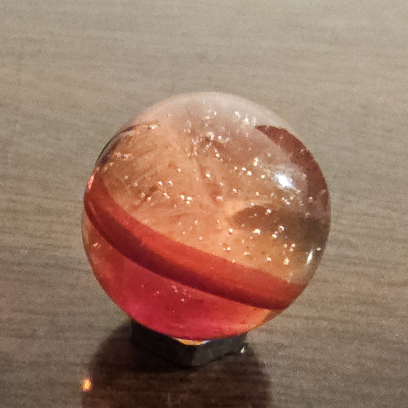 Vintage C. E. Bogard Rose Hybrid .625 Cats Eye in Clear Uranium Glass Marble