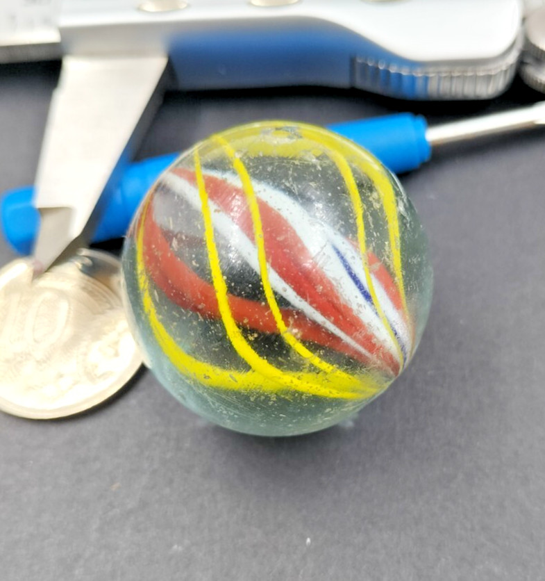 Rare Antique Marble LGE German Handmade Divided Core Ribbon Swirl Scarce Colours