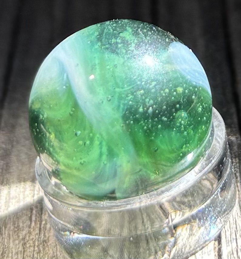 Vintage Glass Marble Maybe Lime Green Brushed Patch? Approx. .61 in Lot 1 PRETTY