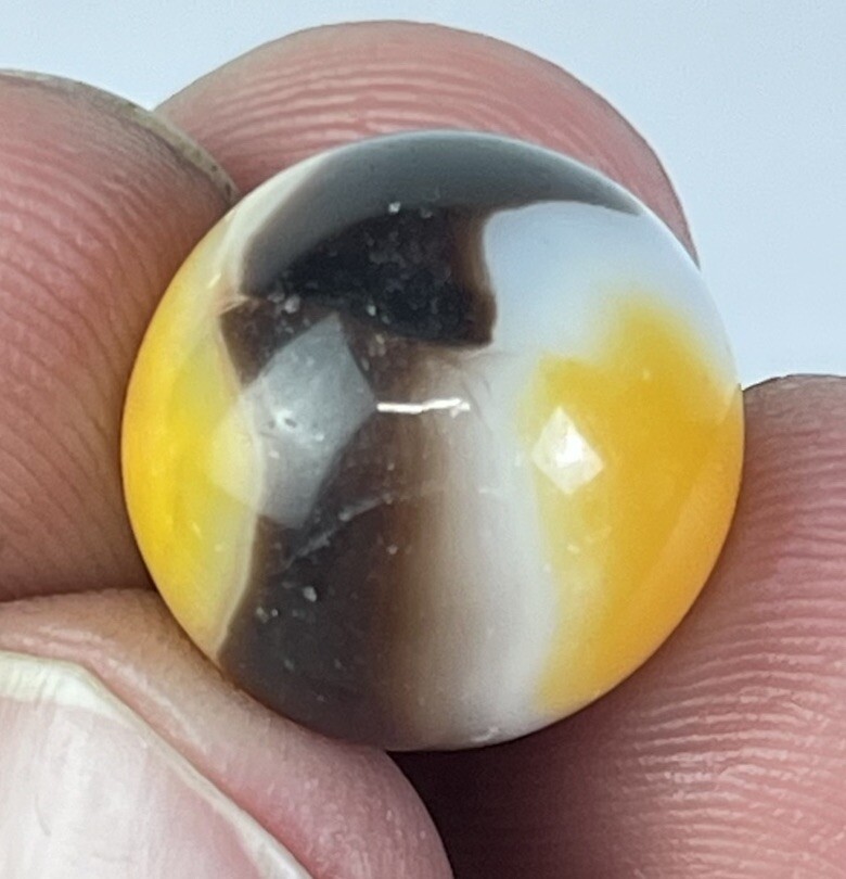 Vintage Akro Agate Peltier Art Swirl Glass Marble .63” Orange Black White
