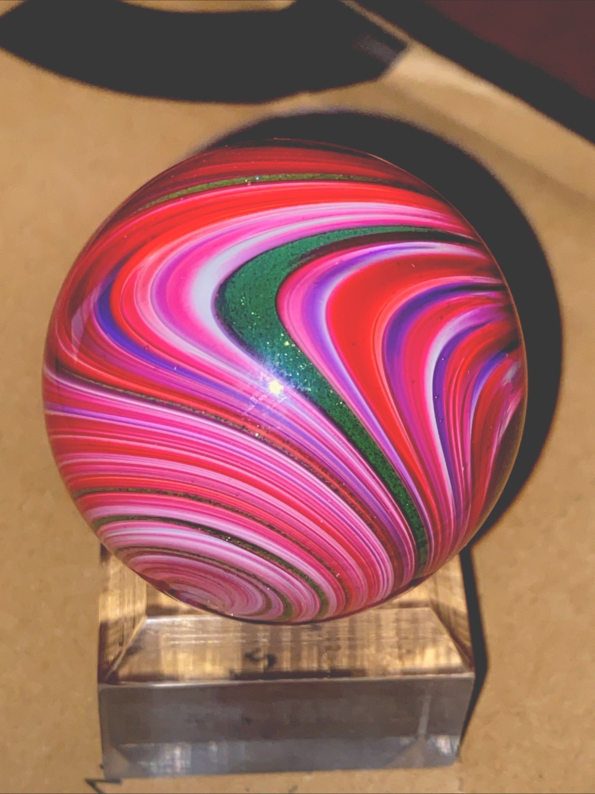 MARK MATTHEWS LARGE GLASS MARBLE RASPBERRY SPLOOSH 2014 SIGNED