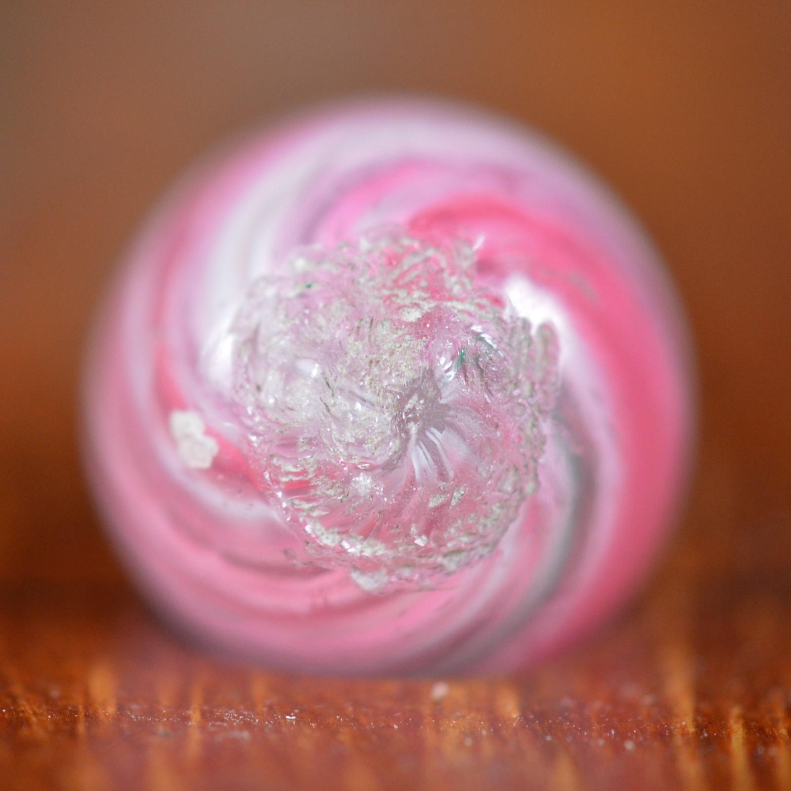 Handmade Pink Onionskin Marble, 0.44 inch, Very Tiny Peewee, Mint, Germany S1595