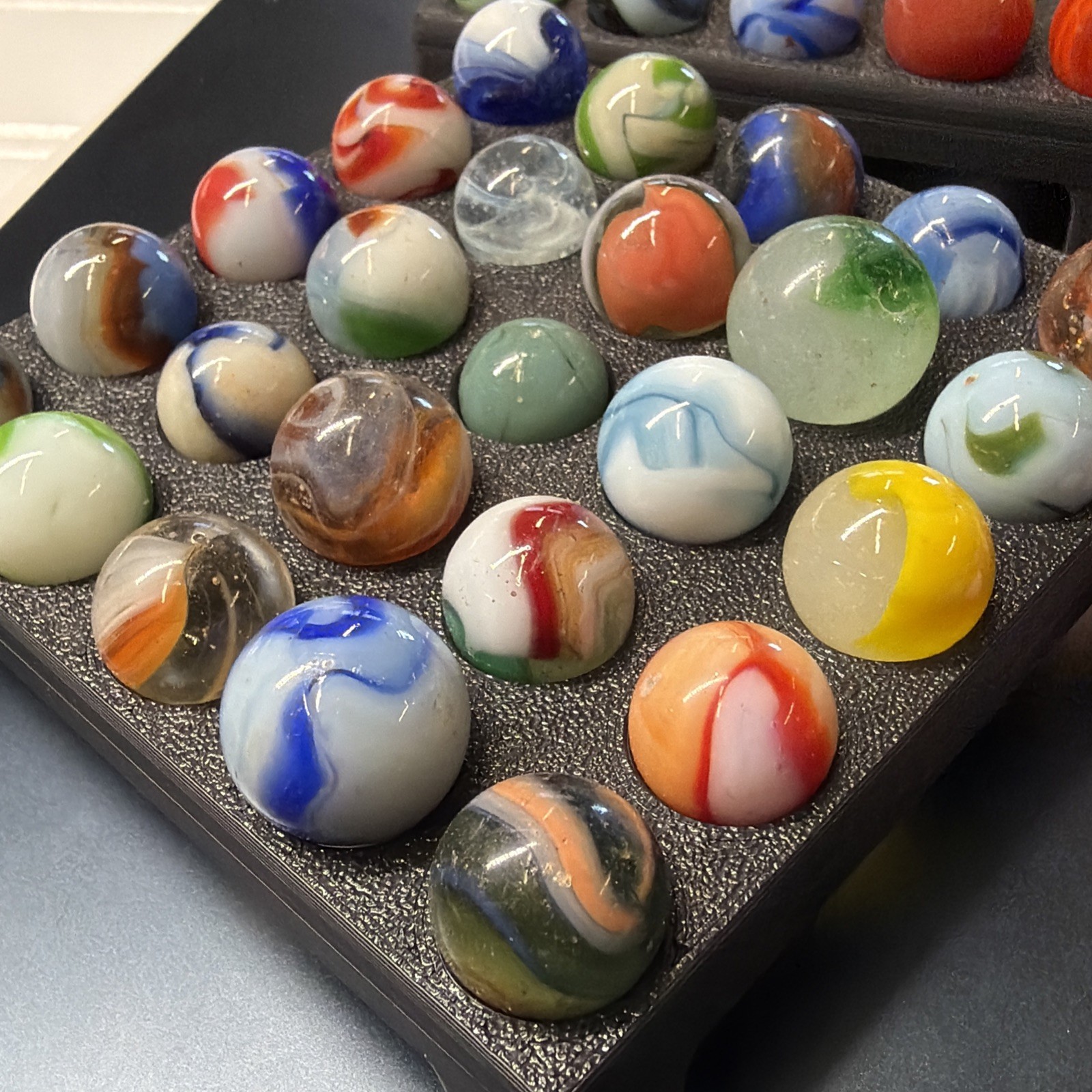 Vintage Glass Marbles Christensen Agate Vitro Akro Patch, King Tri (70 Marbles)