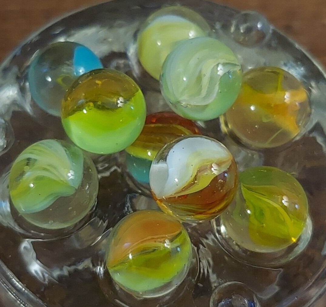 Lot 10 VTG UV Reactive Marbles Cadmium Uranium Cats Eye SMALL SIZE Unique!