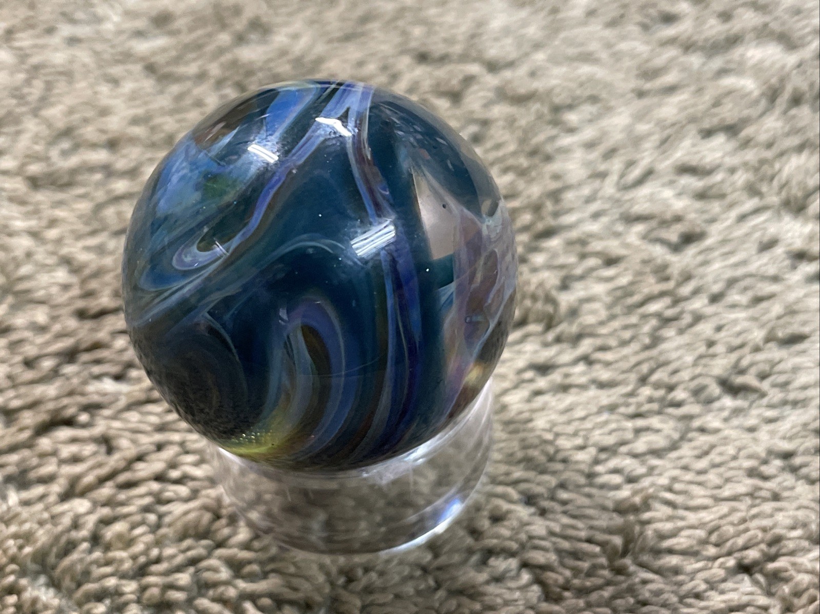 Contemporary Handmade Art Glass Marble 1.3” Unique Amber Multicolor Swirl