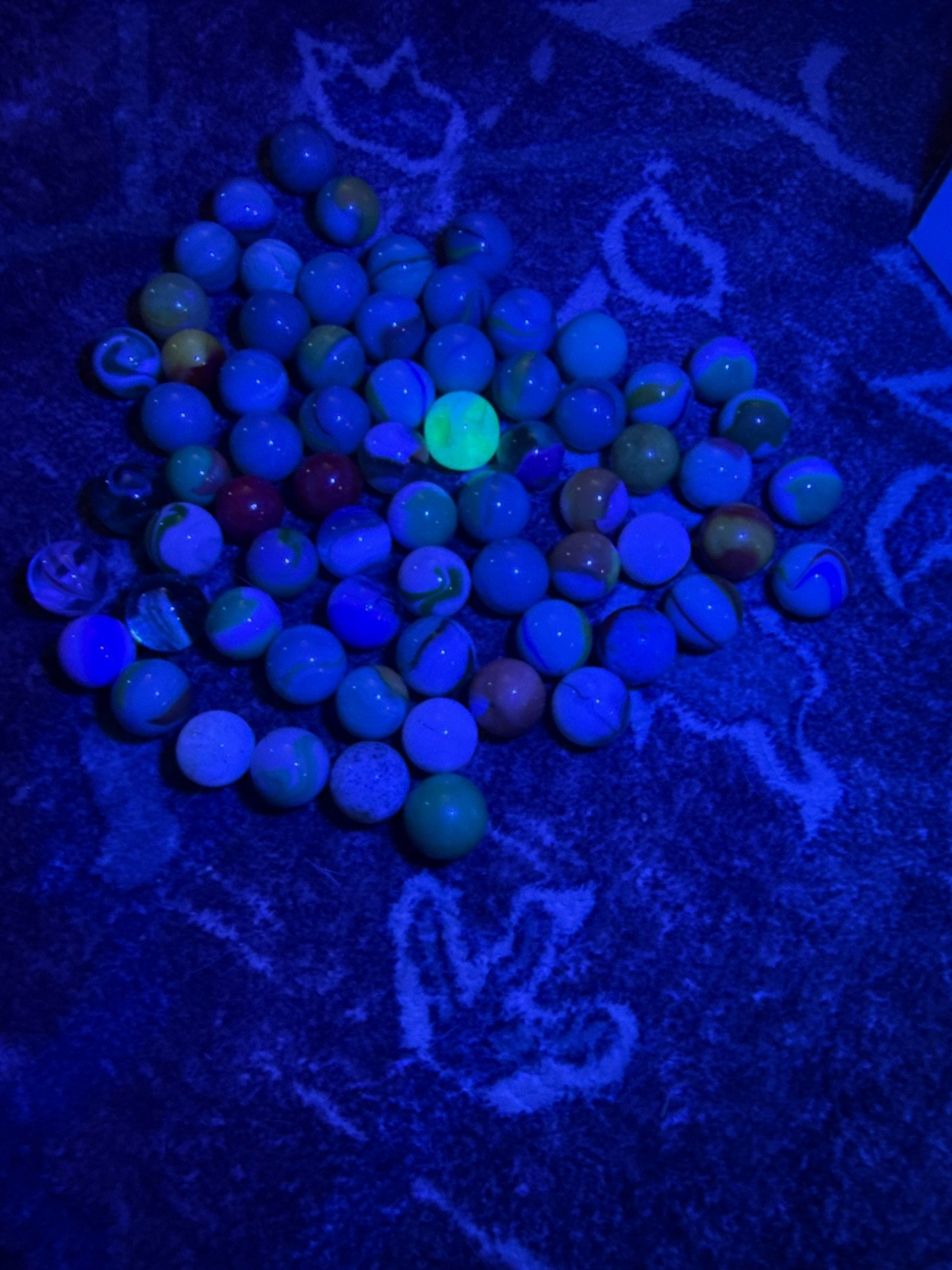 Vintage Glass Marbles Bulk Lot 75+ Mixed Swirl Patch Cat’s Eye W/ Uranium Glower