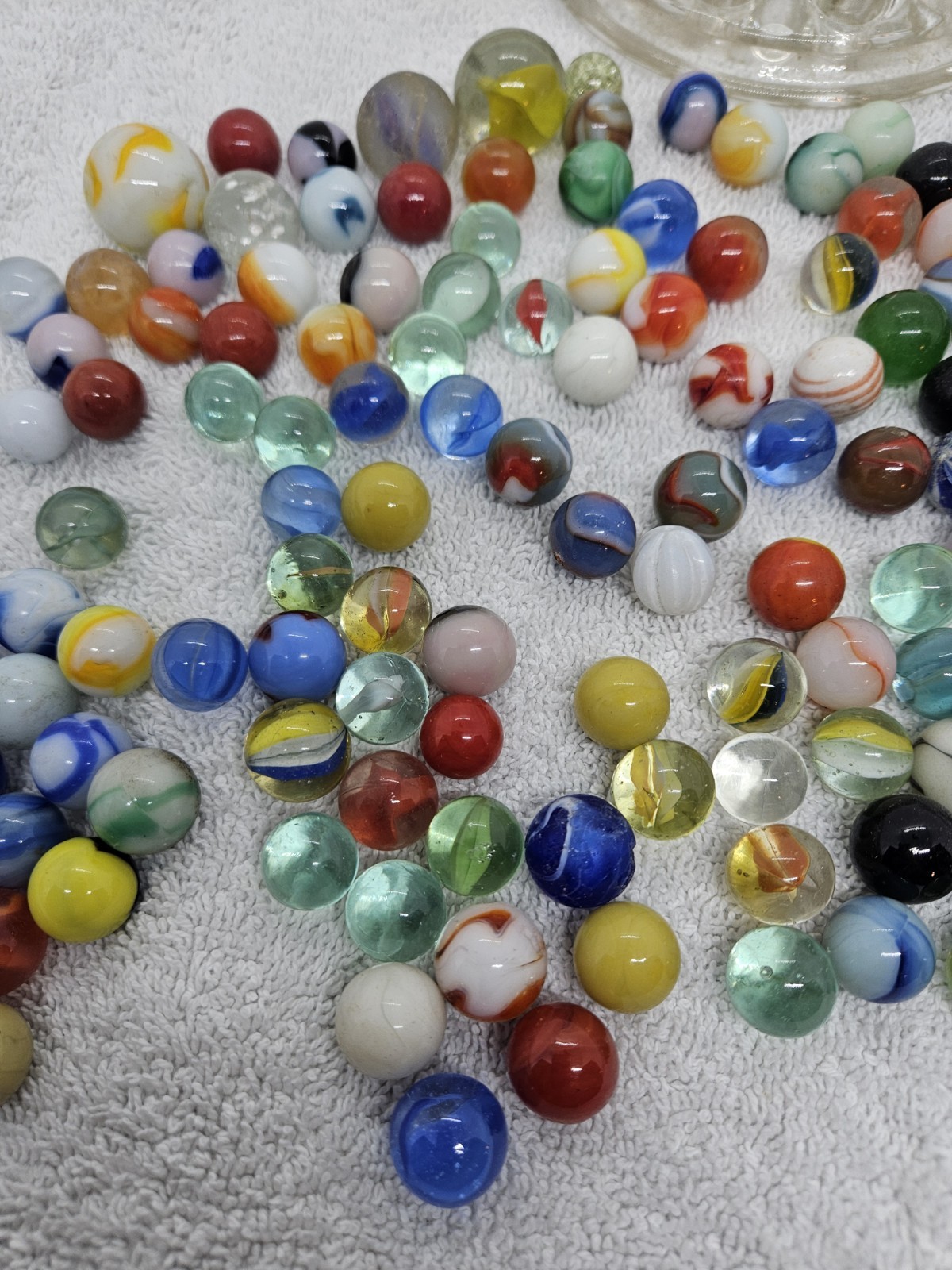 Antique Lot Glass Marbles with Glass Display Stand – Some Glow Under Black Light