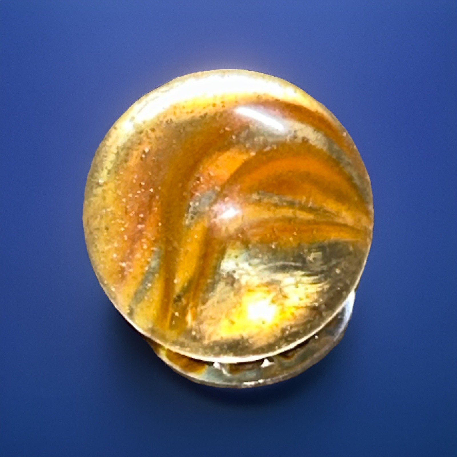 Vintage Peltier NLR Marble 13/16 Clear Base Flame Swirl-Orange And Yellow Ribbon
