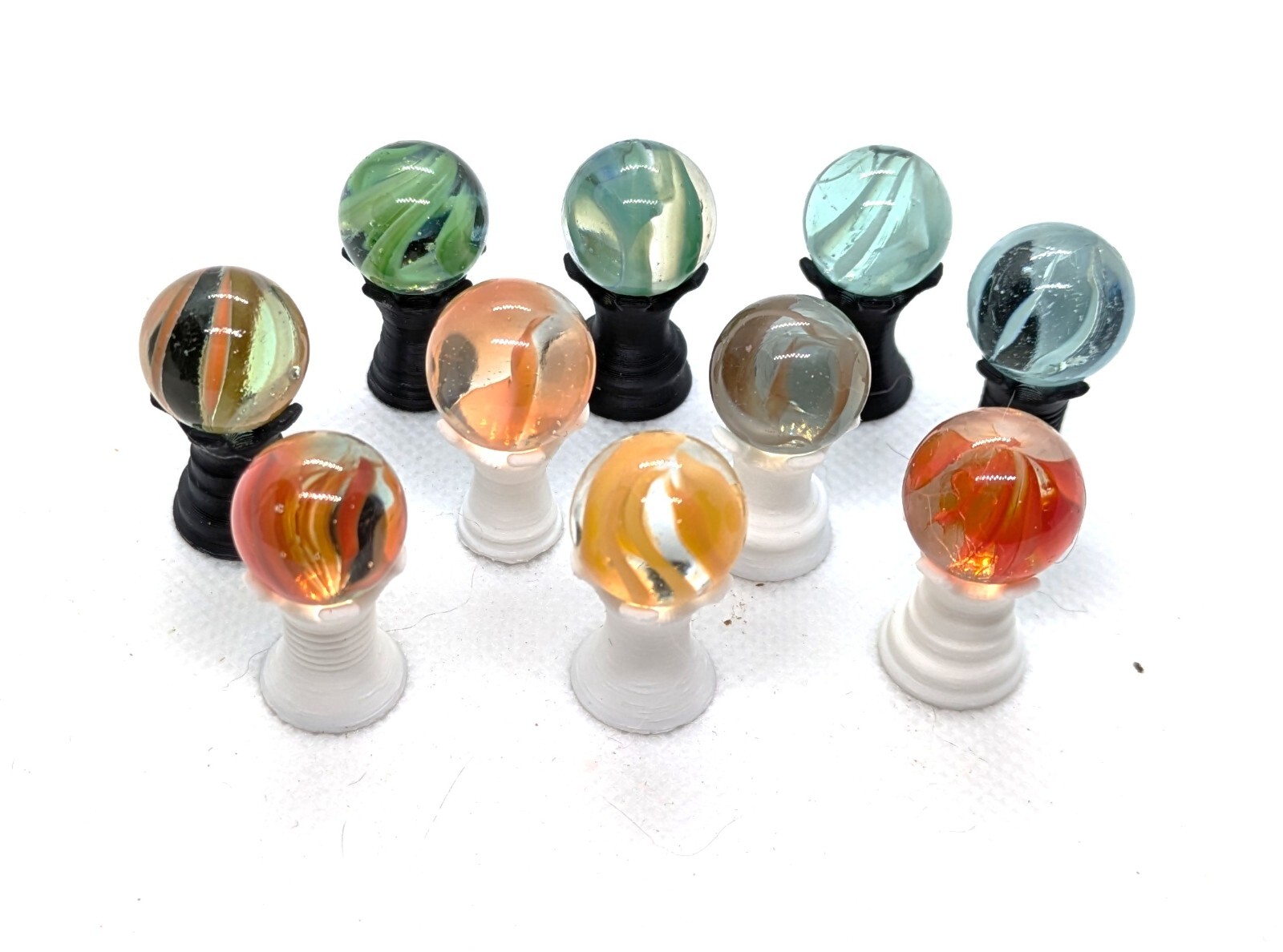 Lot of 10 Vintage Glass Marbles Cat’s eye Swirl 4-7 Veins Various Colors