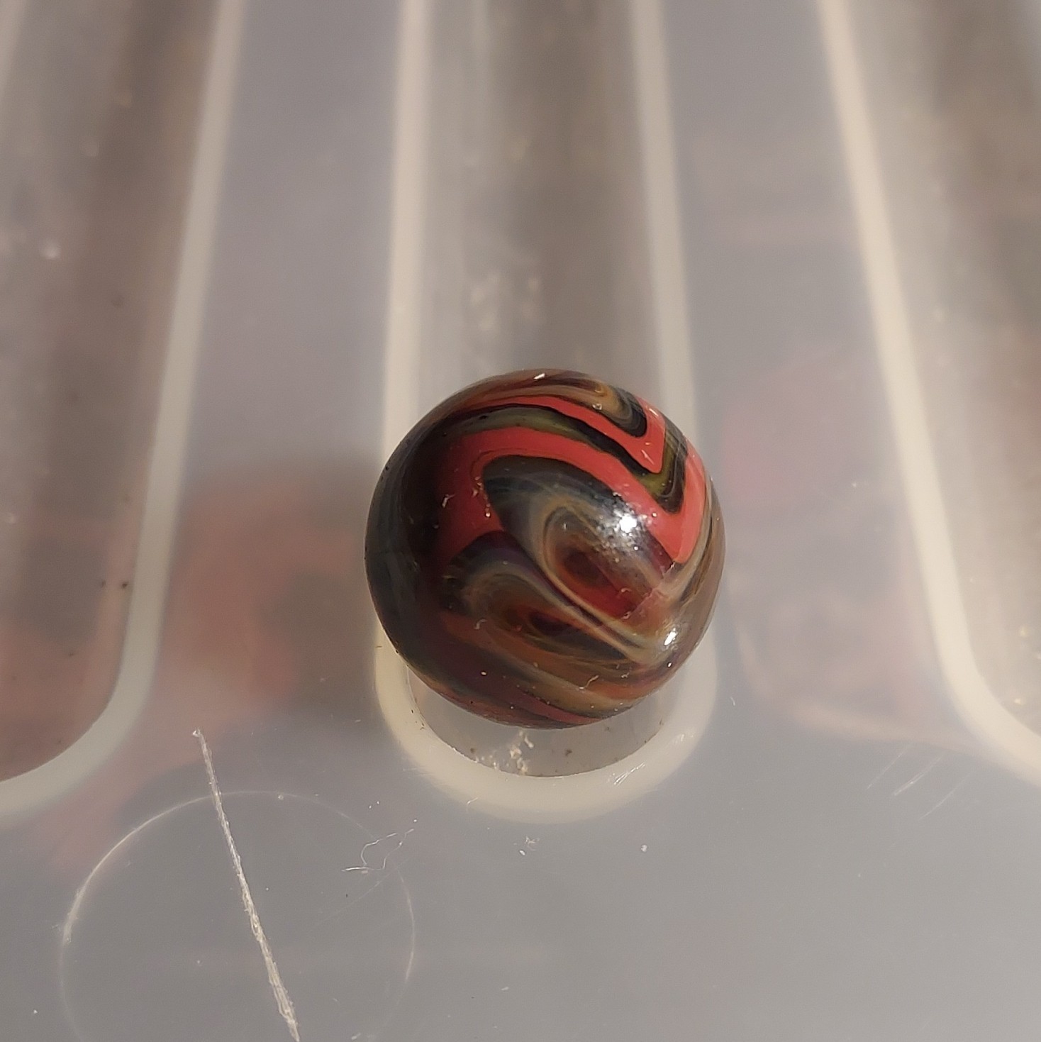 Akro Agate Swirl Glass Toy Marble – Red Black Tan Swirl Pattern Design
