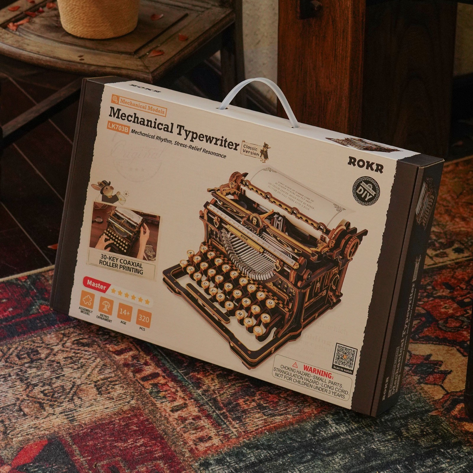 ROKR Mechanical Typewriter 3D Wood Puzzle DIY Kit Retro & Fantasy Style Gift