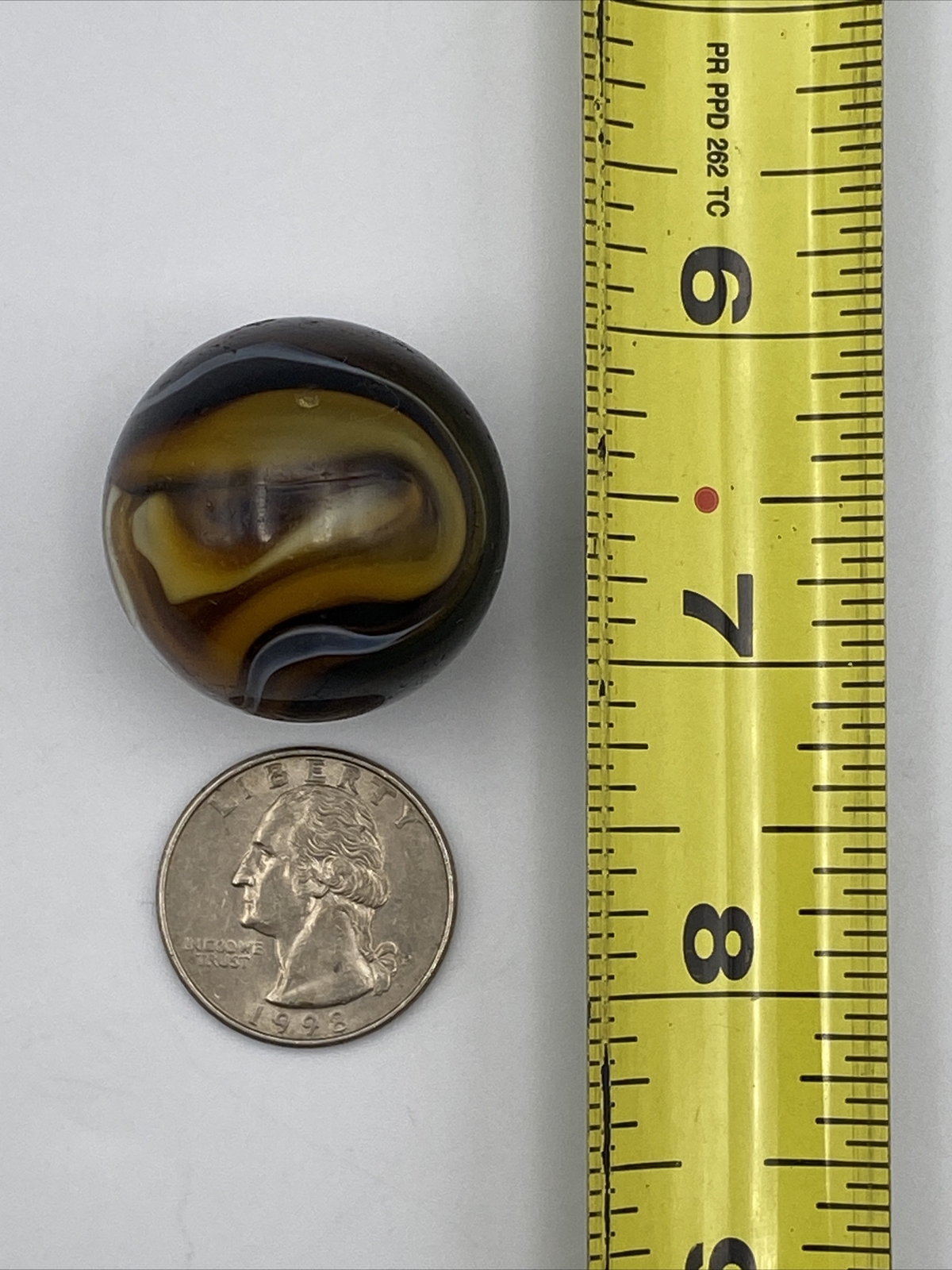 Marble : Scarce M.F. Christensen Brown Opaque White Swirl Slag Shooter 31.75mm