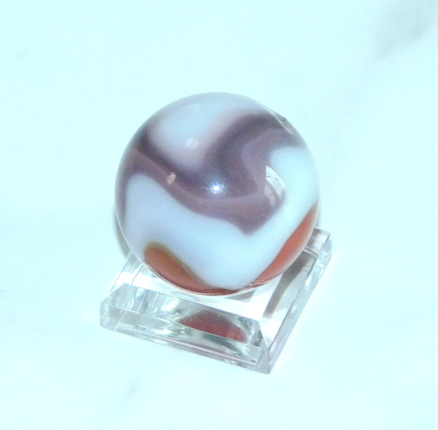 Vintage Marble Shooter Red Purple White Opaque Corkscrew Pontil 0.99″ #0-132