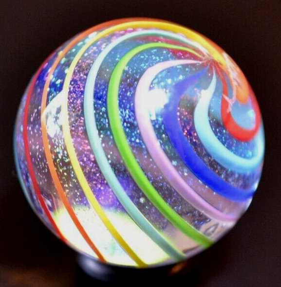 JAMES ALLOWAY GLASS MARBLE/1.298″-DICHROIC 8 COLOR GLITTERBALL #361-SAPPHIRE,LAV