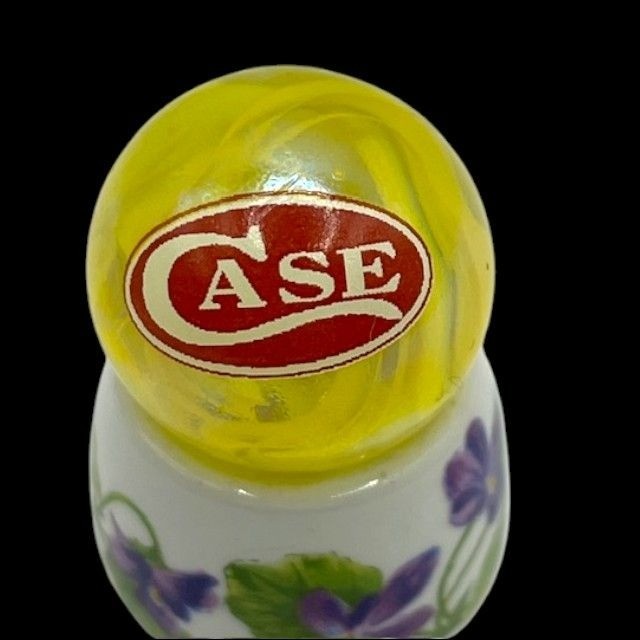 Case Knives Glass Marble Advertising Shooter Yellow Red Logo *read