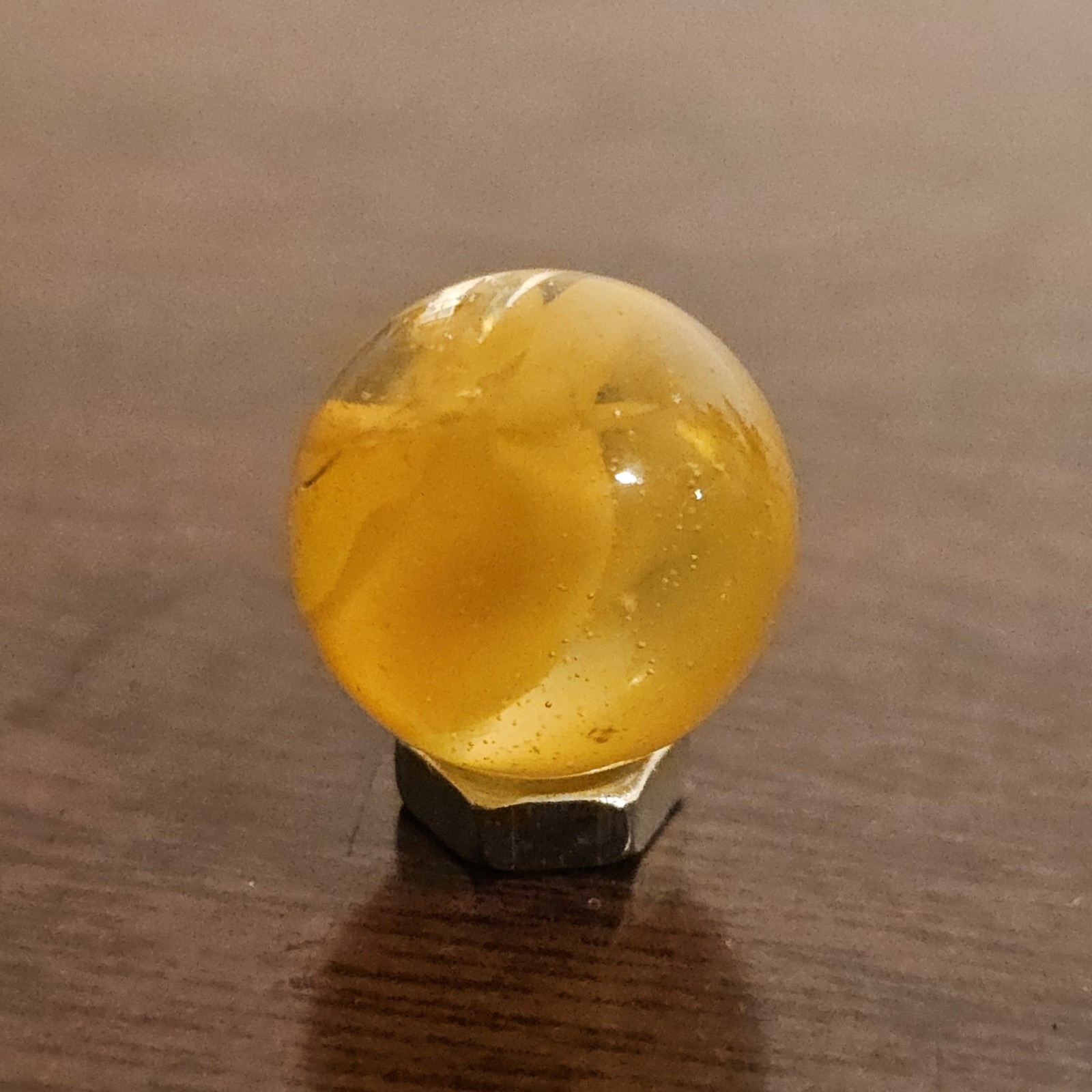 C E Bogard Orange Cadmium Glow 6 Lobe Cats Eye Clear Glass Marble