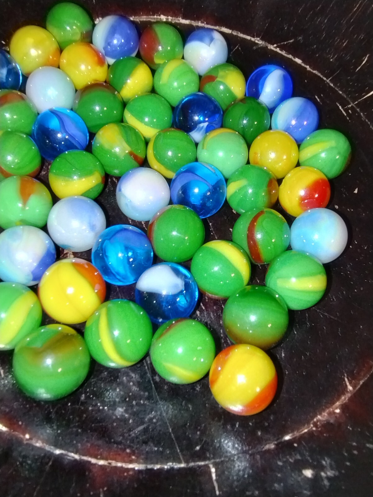Lot of 50 Vacor / Mega Marbles 12mm Peewees : Dragon, Sun, Tiger Shark, Blue Jay