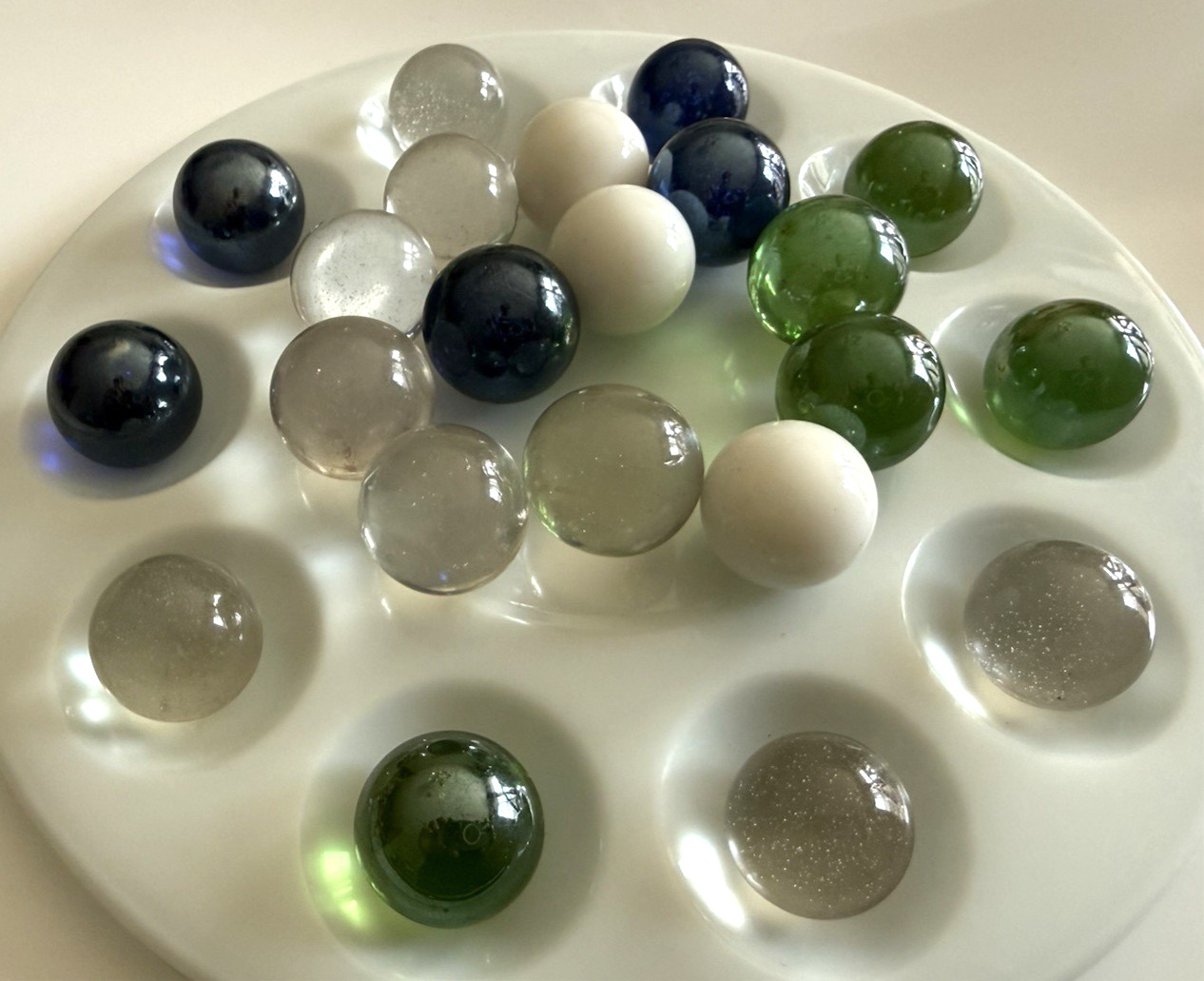 Vintage Mixed Blue & Green & & White & Clear Glass MARBLE LOT~ 22 PC~4 colors