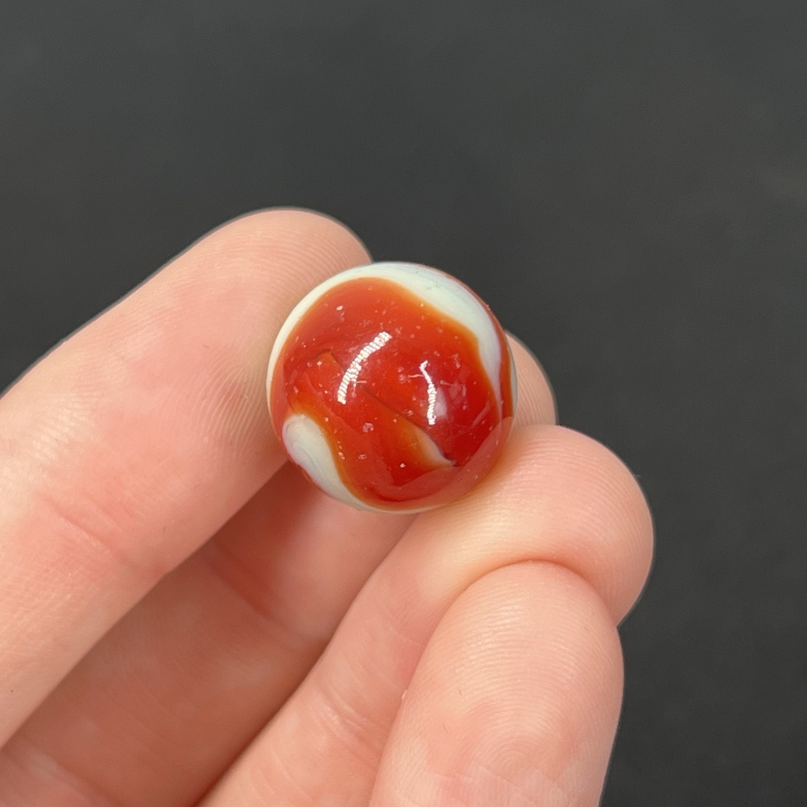 Vintage Glass Marble Christensen Akro Peltier Vitro .6” Mint Green Orange