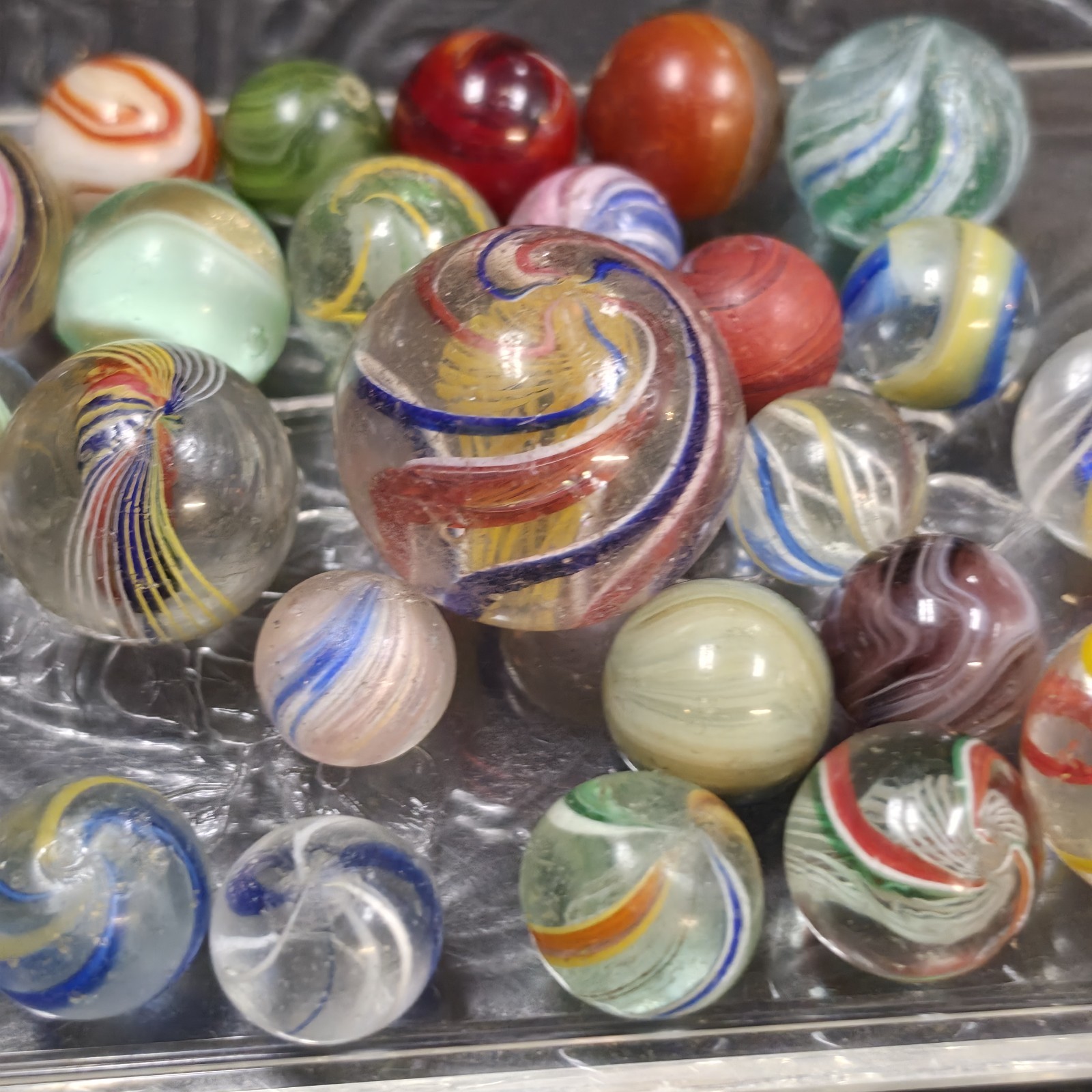 Lot of 24 Antique Handmade German Marbles Multi Colored and Sizes