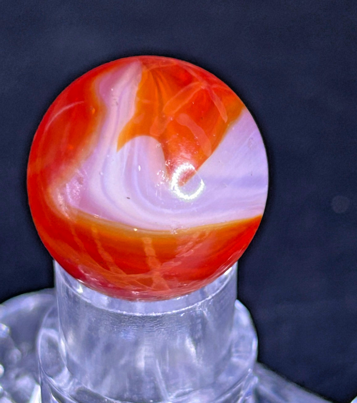 Vintage Akro Agate Onyx Marble, Red-Orange/White, Drizzle, UV+, .76″, NM+, #AP21