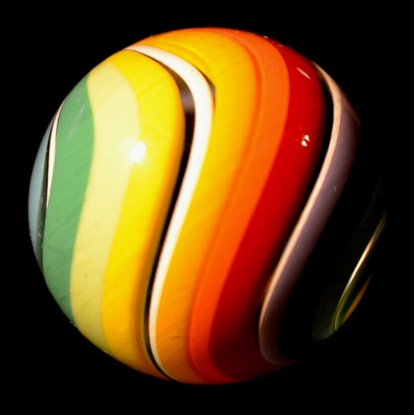 BRIAN TOSELAND GLASS MARBLE/1.879″-STUNNER BEACHBALL PEEK-A-BOO-GORGEOUS &BRIGHT