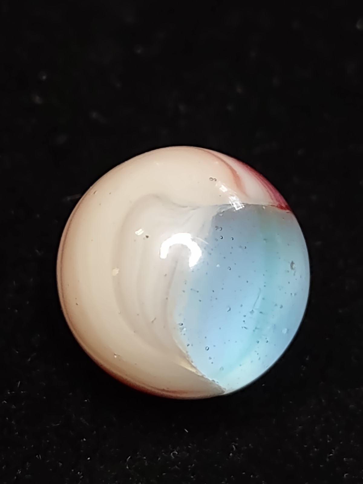 Transp. Blue & Green – Pink & Red VITRO Helmet Patch Glass Vintage Marble .61″