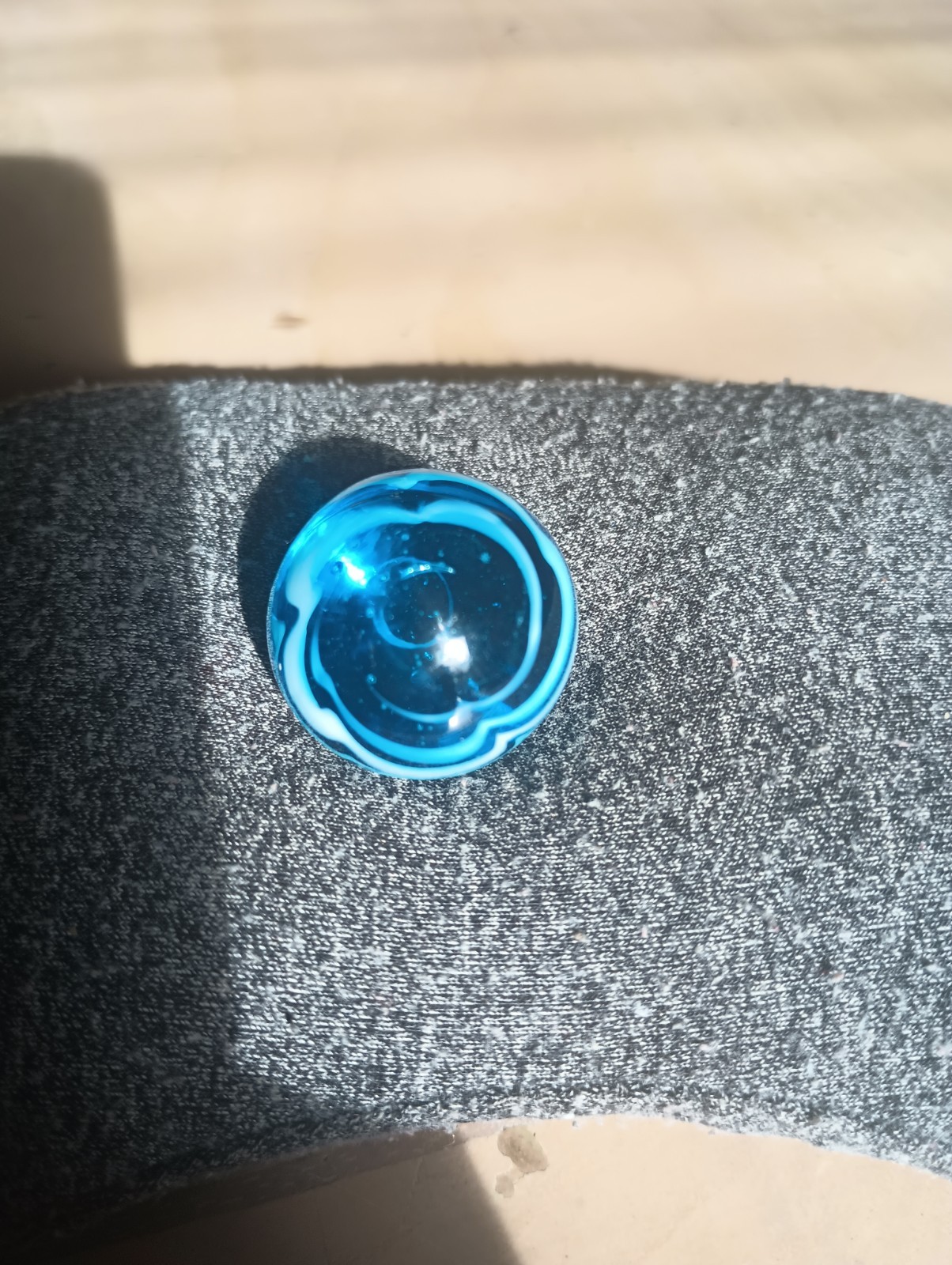 Vintage Hand Blown Art Glass Marble Shooter Swirl Collectible Blue White Hobby