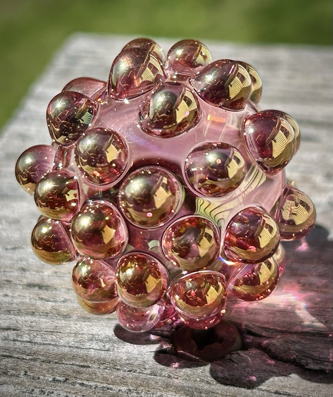Hand Blown Gold Silver Fume Hobnail Marble Art Glass Paperweight Contemporary