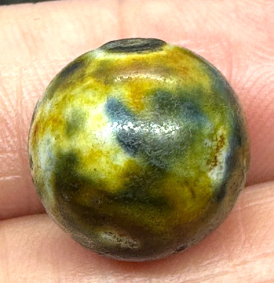 FANCY BENNINGTON MARBLE .64″ ANTIQUE FANCY 1800’s HANDMADE GLAZED CLAY old toy