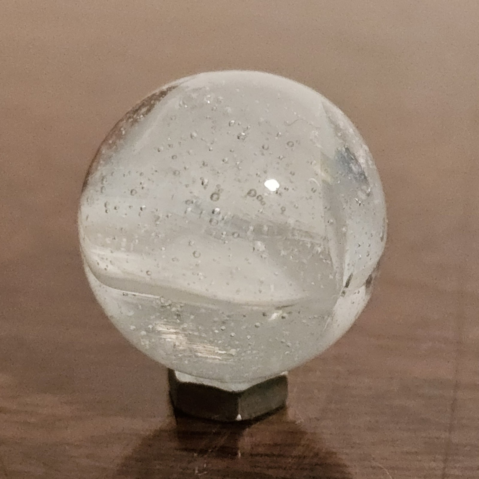 C E Bogard White 4-Lobe Floppy Cats Eye Clear Glass .875 Shooter Marble