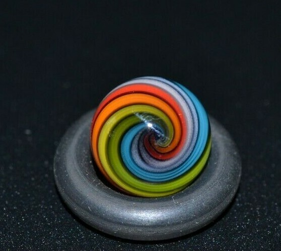 BRYAN TRILLAS GLASS MARBLE/.408″-RAINBOW UV/BLACK-THIN BLACK RIBBON,TEAL,PINK +