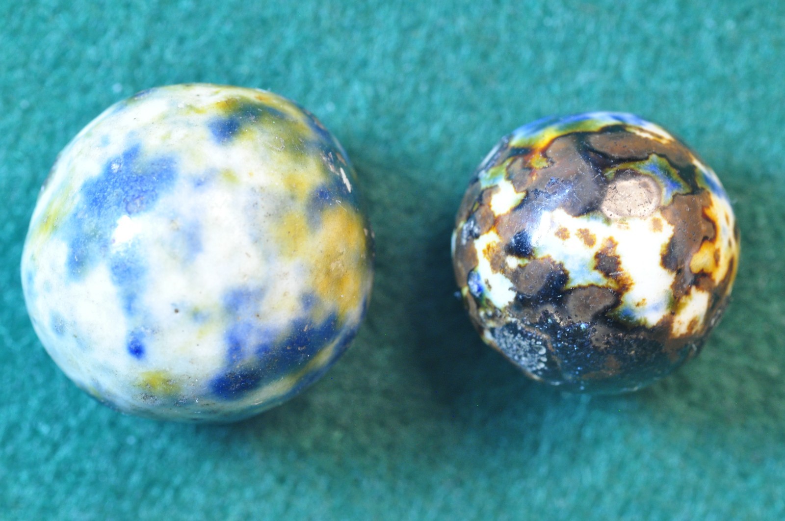 Antique German Fancy Bennington Victorian Era – 2 Clay Marbles .740″ & .61″