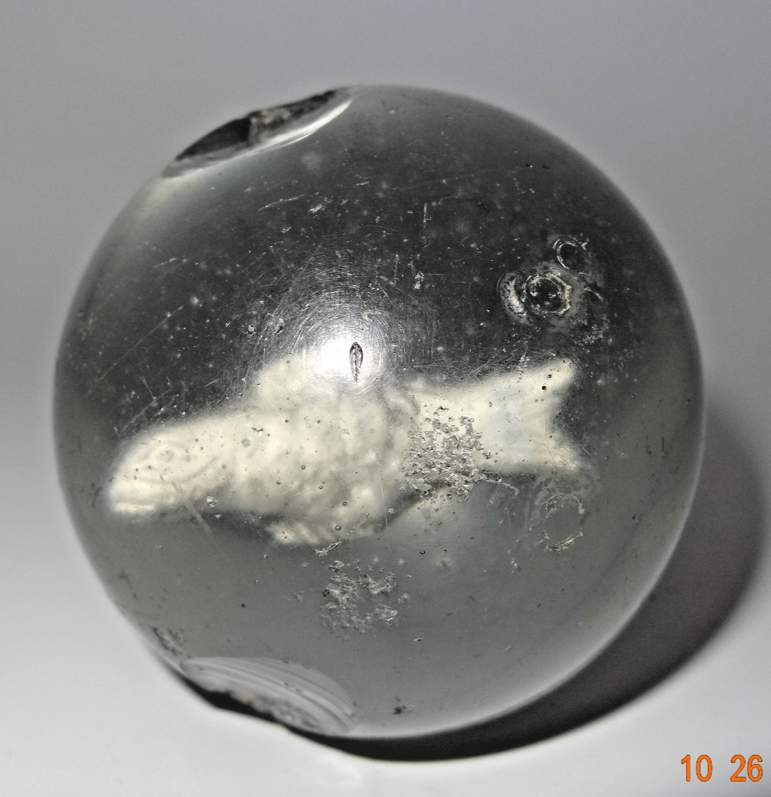 OLD Large SULPHIDE Figure FISH MARBLE 2 1/8″ in diameter.