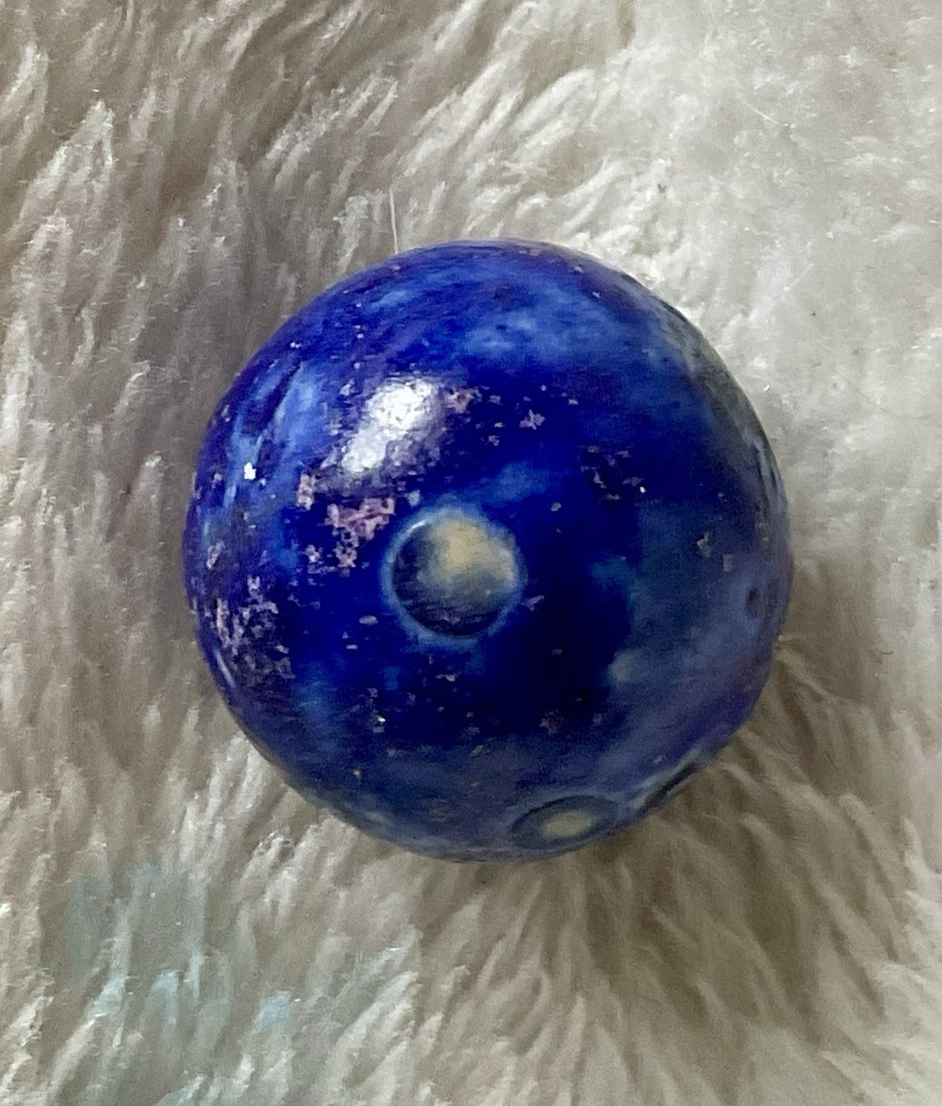 Antique 19th Century Blue Glazed Stoneware Marble Shooter Bennington Style
