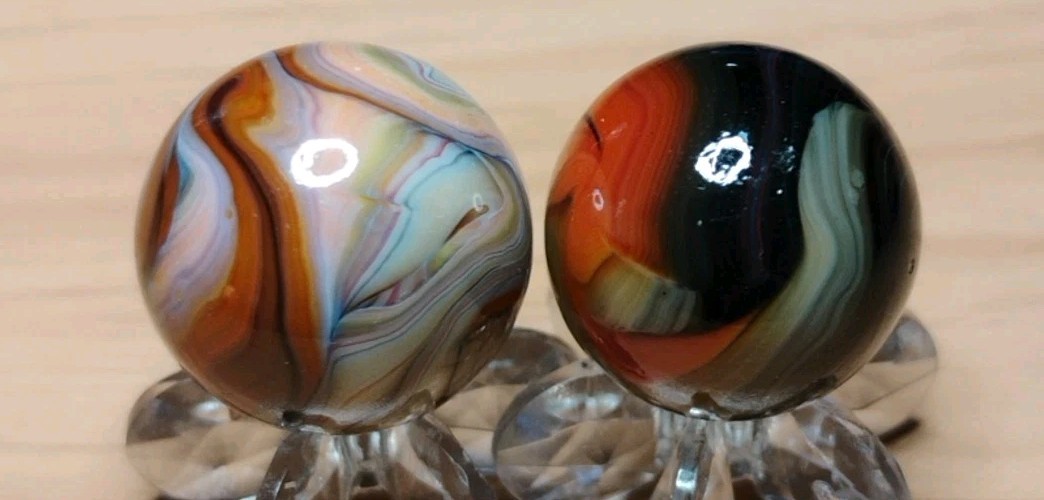 .76″-.73″ JABO/D.A.S. MARBLES🔥LOT X2 GLASS SWIRL TOYS NM