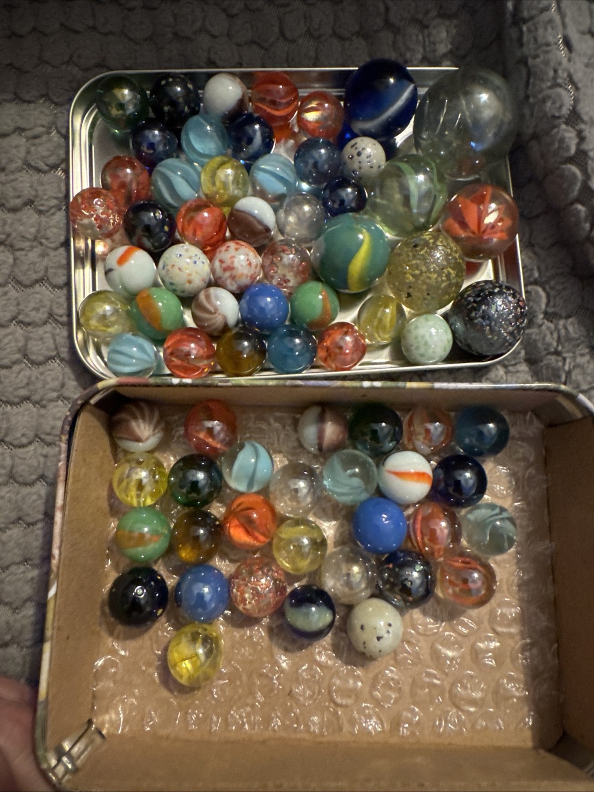 Pier 1 Kids Collection Marbles Tin of Cardinal, Speckled, Large, Medium, Small