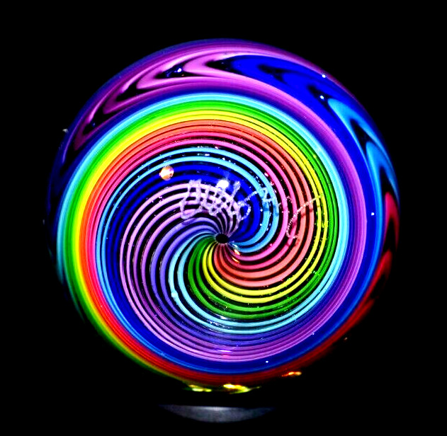 JAMES ALLOWAY GLASS MARBLE/1.357″-DICHROIC RAINBOW VORTEX CHEVRON #3578-FAST