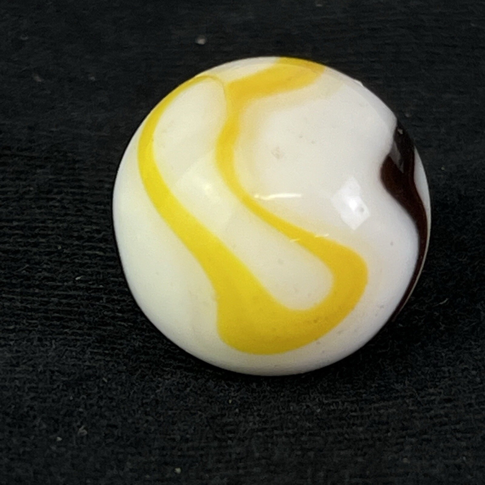 VTG Akro Agate Peltier Art Swirl Glass Marble .63” White Brown Yellow