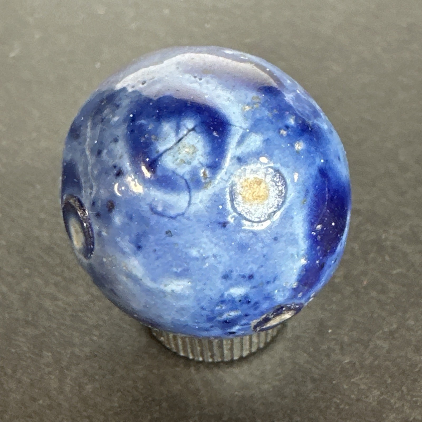 Vintage German Handmade Clay Blue Bennington Marble 1.02″ Antique MIB Shooter