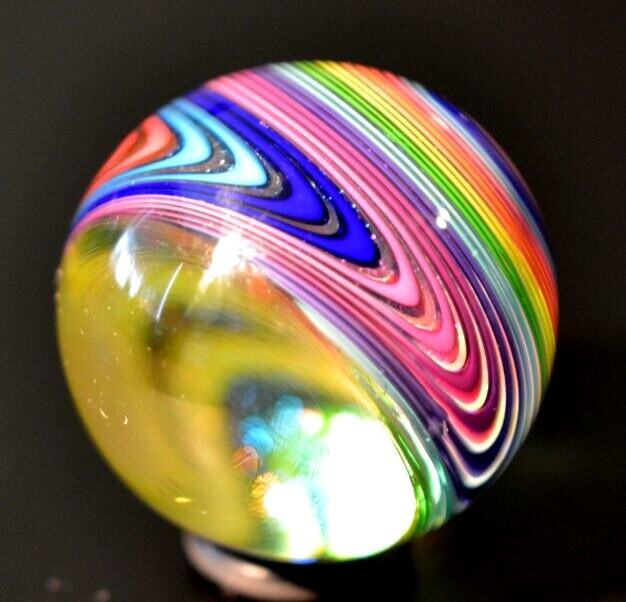 JAMES ALLOWAY GLASS MARBLE/1.357″-DICHROIC RAINBOW VORTEX CHEVRON #3578-FAST