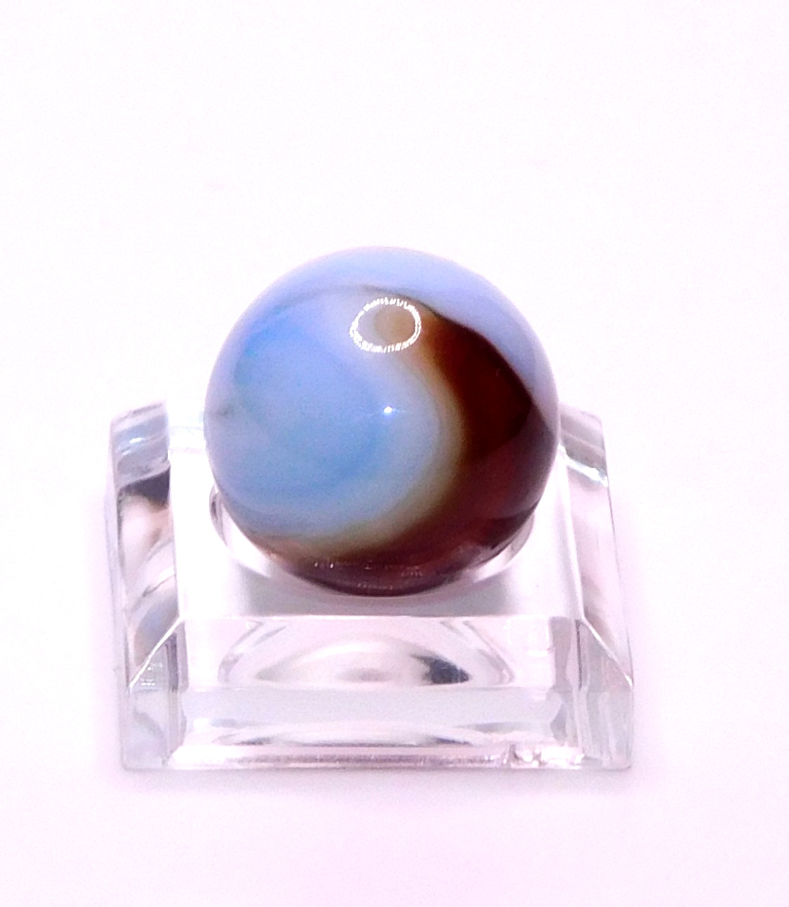 Vintage Marble UV Reactive Glass Sky Blue Brown Red Swirl Opaque 0.63″ Mint #U-1