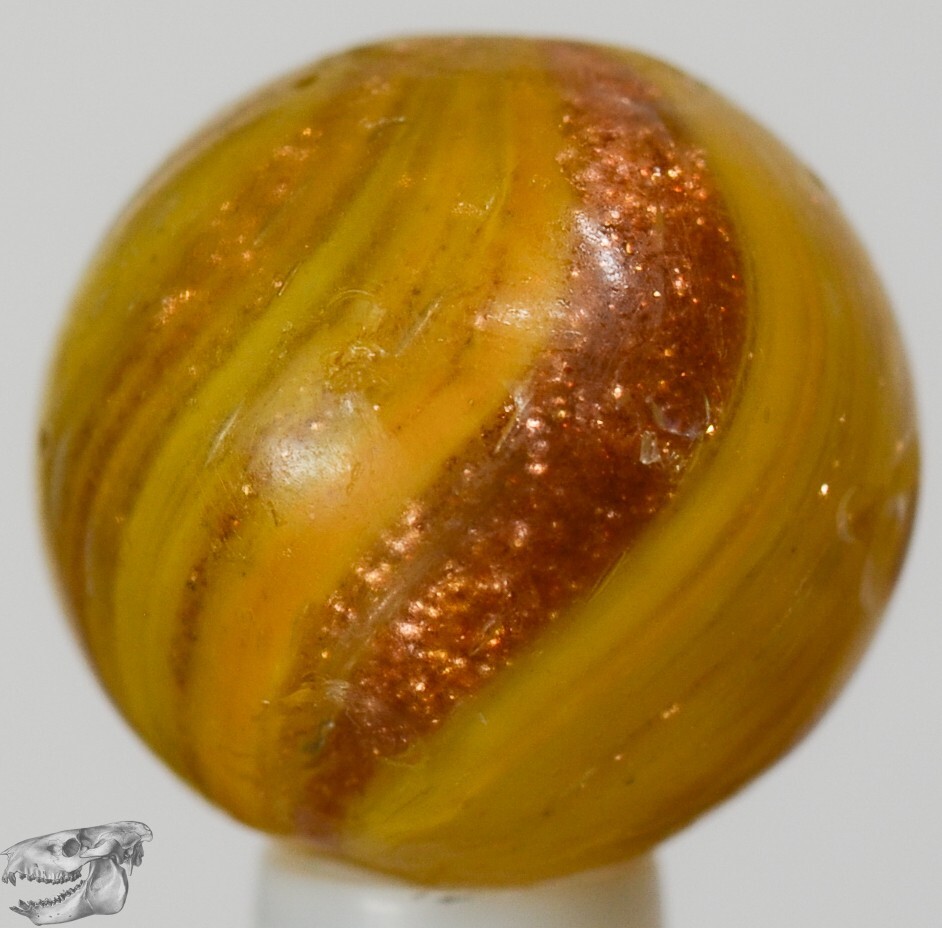 Handmade Yellow Onionskin Lutz Marble 11/16 in, Good+, Buffed, Germany, S1301