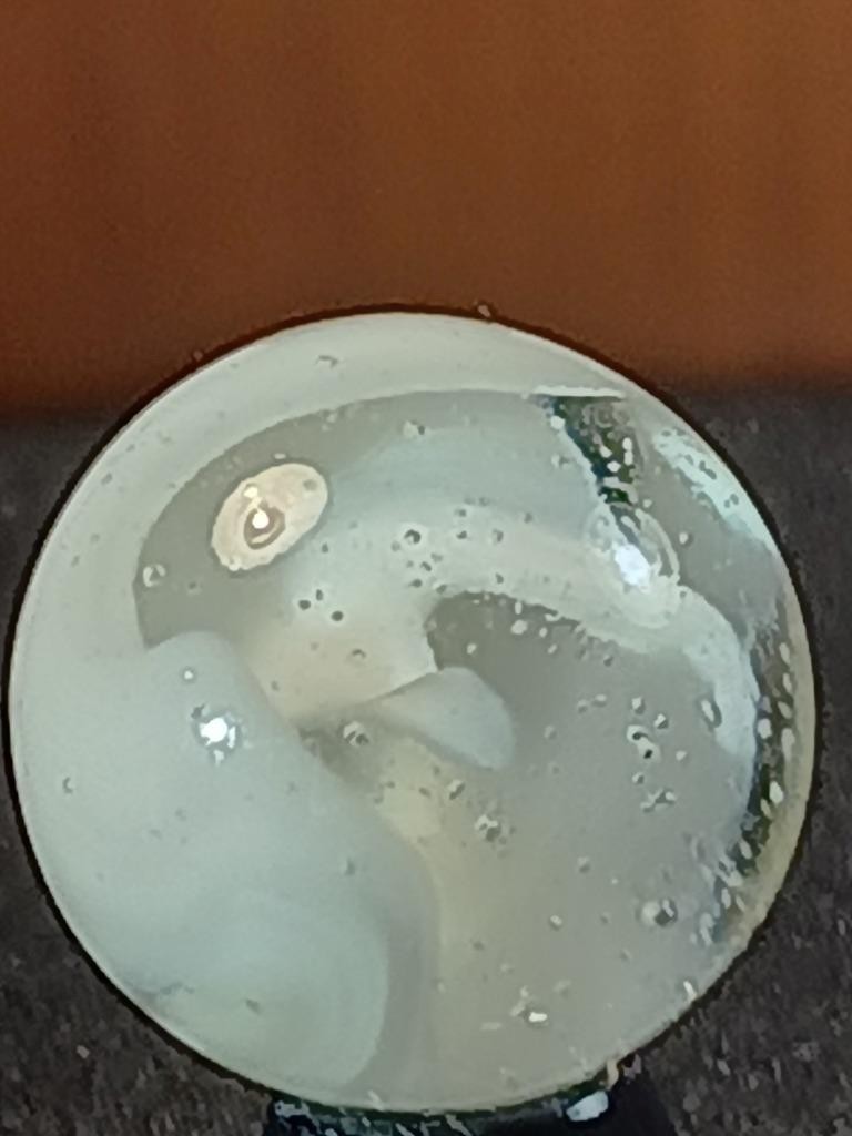 5/8″ Akro Agate Ice White Slag Snake Swirl on Clear NM Serious Marble B179