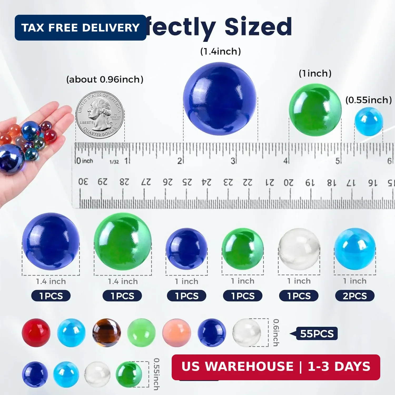 SallyFashion 145PCS Colorful Marbles Bulk, Glass Marbles with Jar, Assorted Size