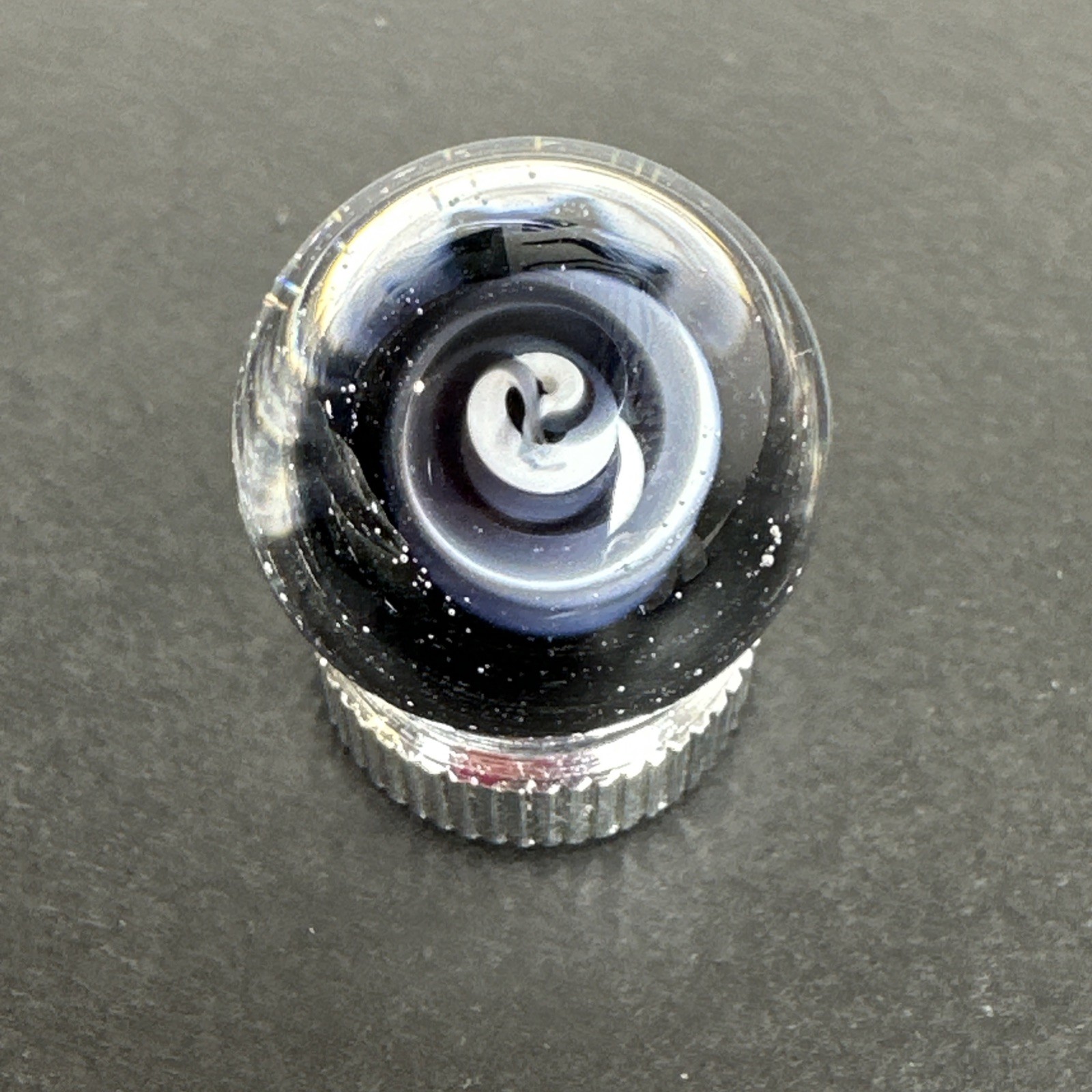 Contemporary Handmade Art Glass Marble .73″ Black White Twisty Swirl Corkscrew