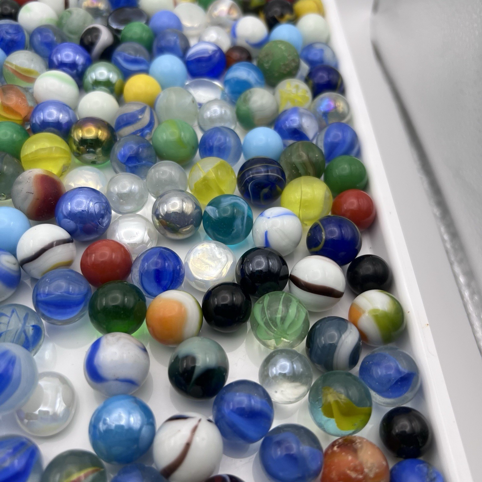 300+ Vintage & Machine Glass Marbles, Unsorted, UV Reactive, Steel Shooter