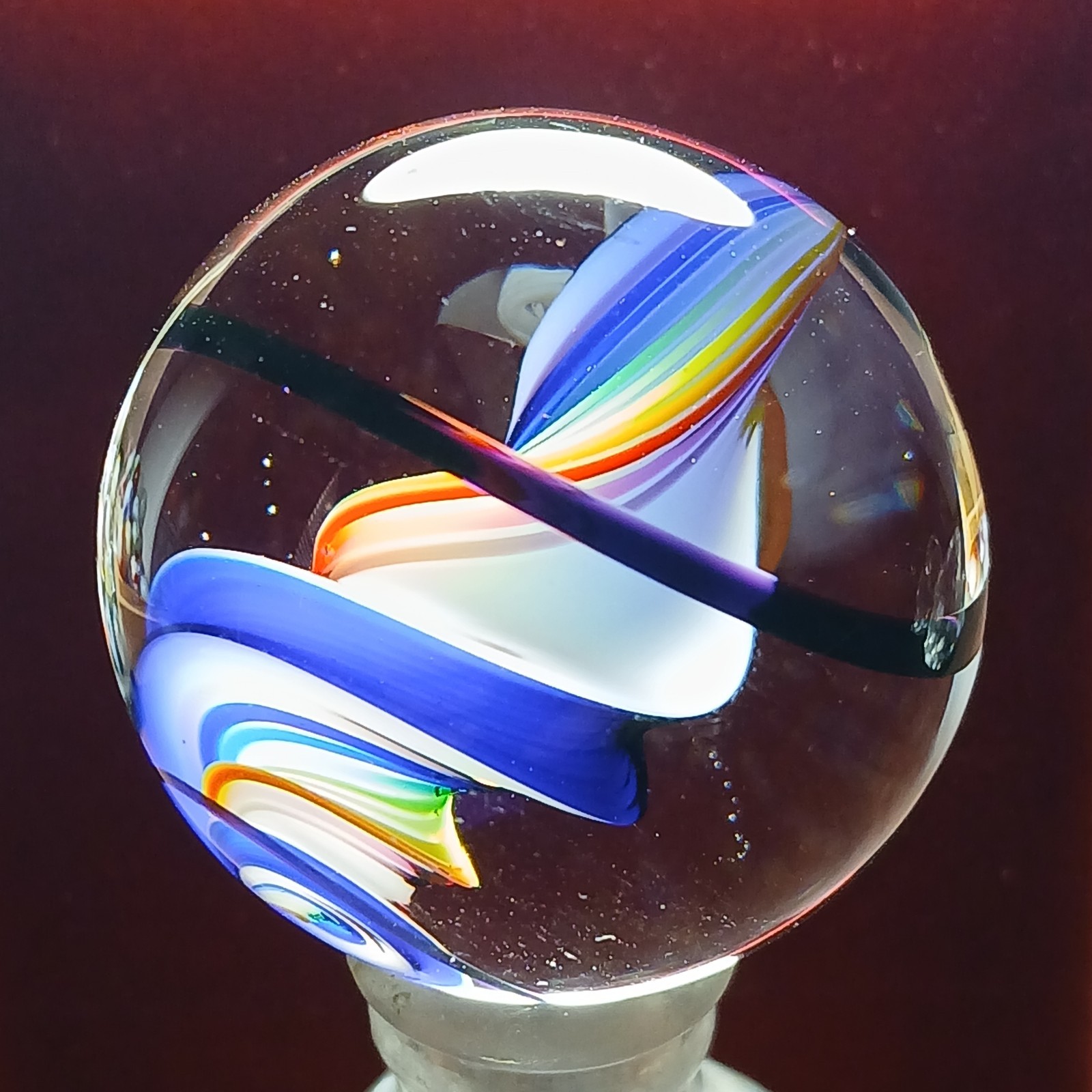 Mint *1 3/8″* Rainbow Multi Color Contemporary Swirl Marble! Fantastic. C Pics