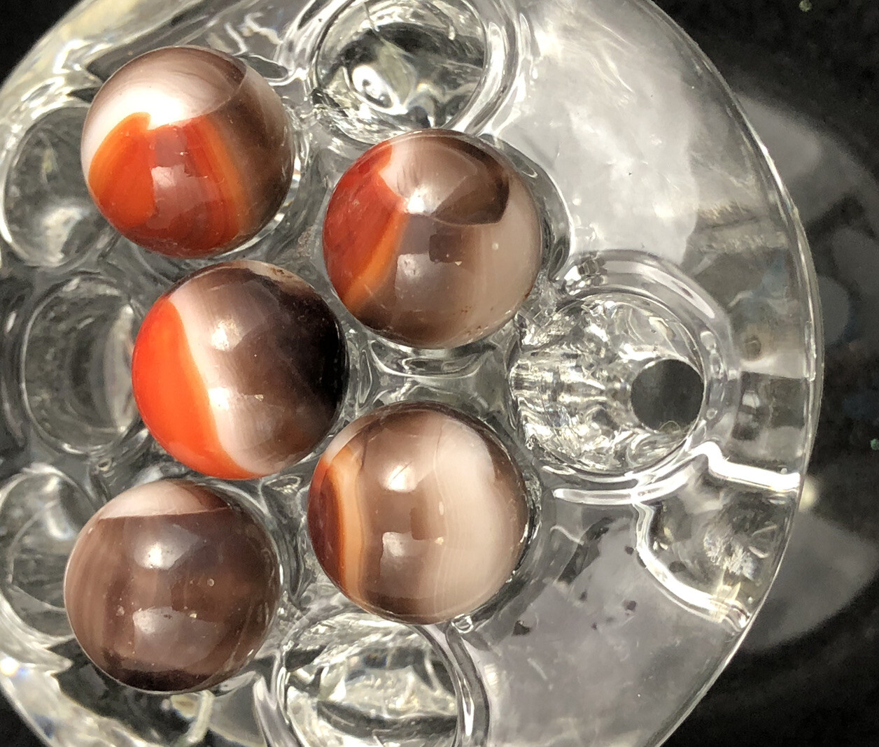 VINTAGE MARBLES RED WHITE BROWN Lot Of 5 PLAYING